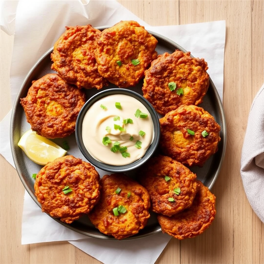 Spiced Carrot and Chickpea Fritters with Lemon-Tahini Dip