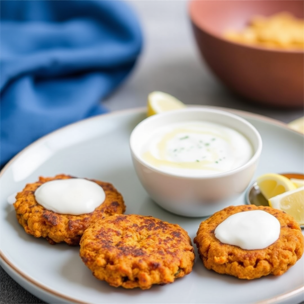 Spiced Carrot & Chickpea Fritters with Lemon-Yogurt Dip