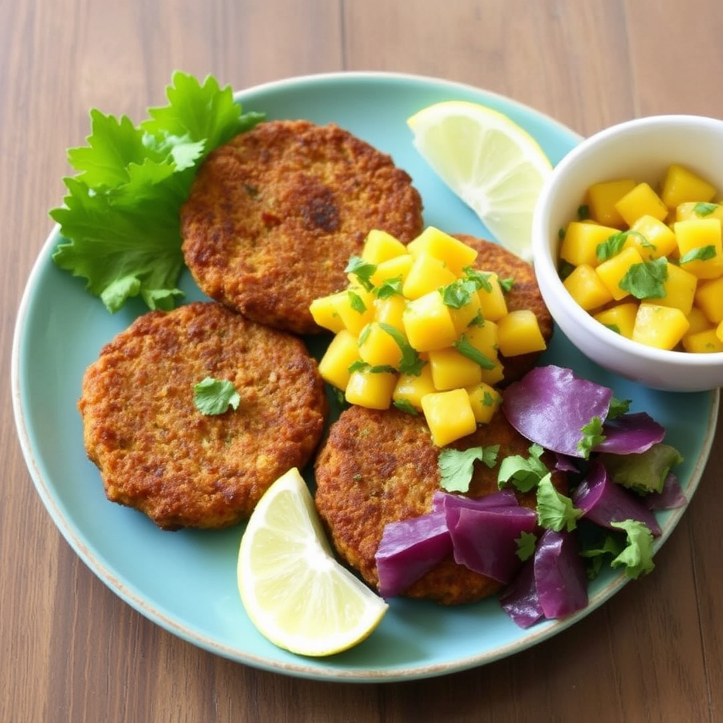 Spiced Carrot & Chickpea Fritters with Mango Salsa