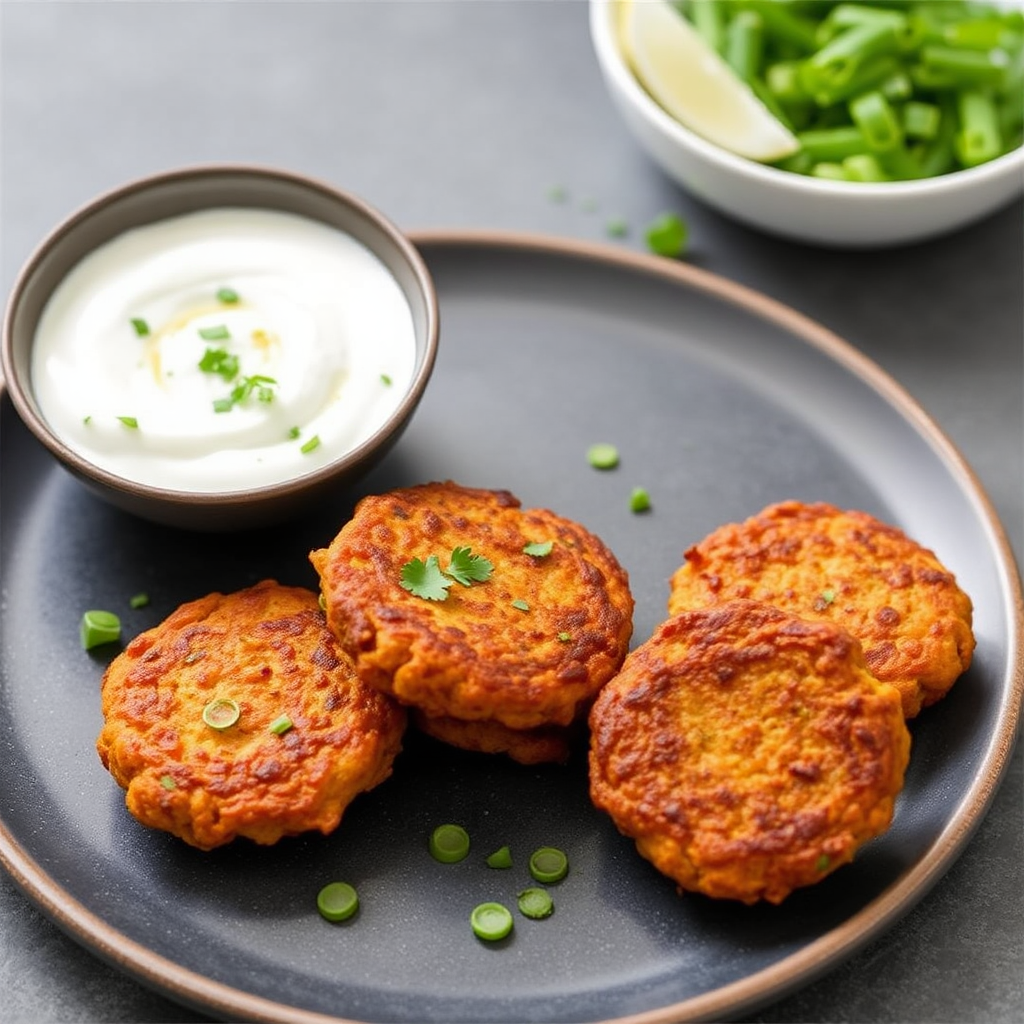 Spiced Carrot and Chickpea Fritters with Zesty Yogurt Dip