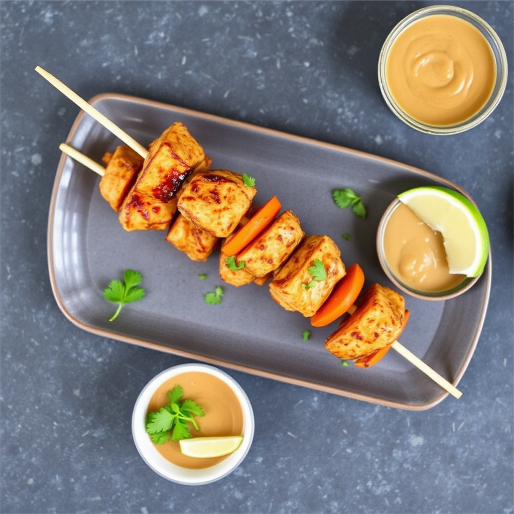 Spiced Carrot & Ginger Chicken Skewers with Peanut Sauce