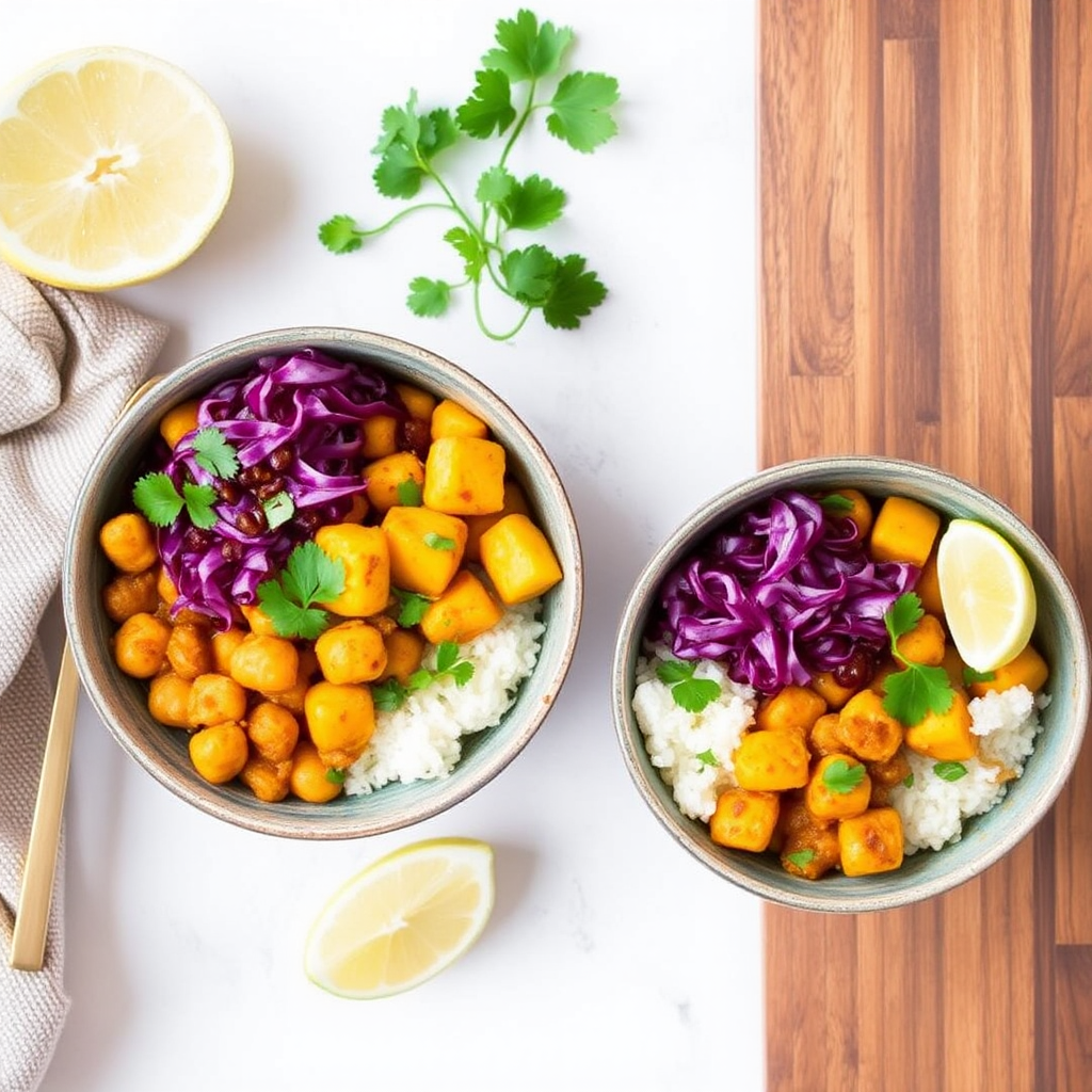 Spiced Chickpea and Mango Curry Bowls with Coconut Lime Rice