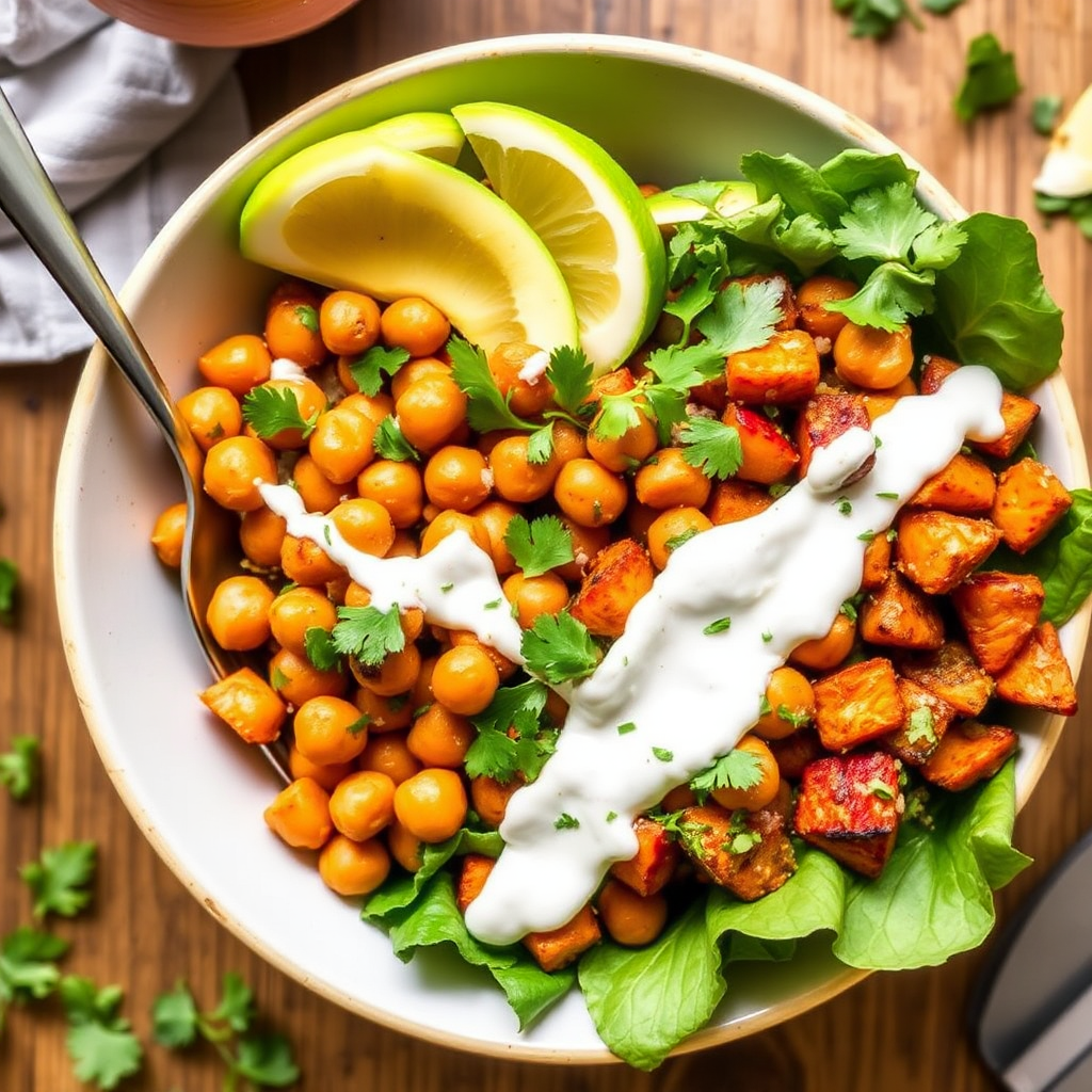 Spiced Chickpea and Sweet Potato Bowls with Creamy Coconut Dressing