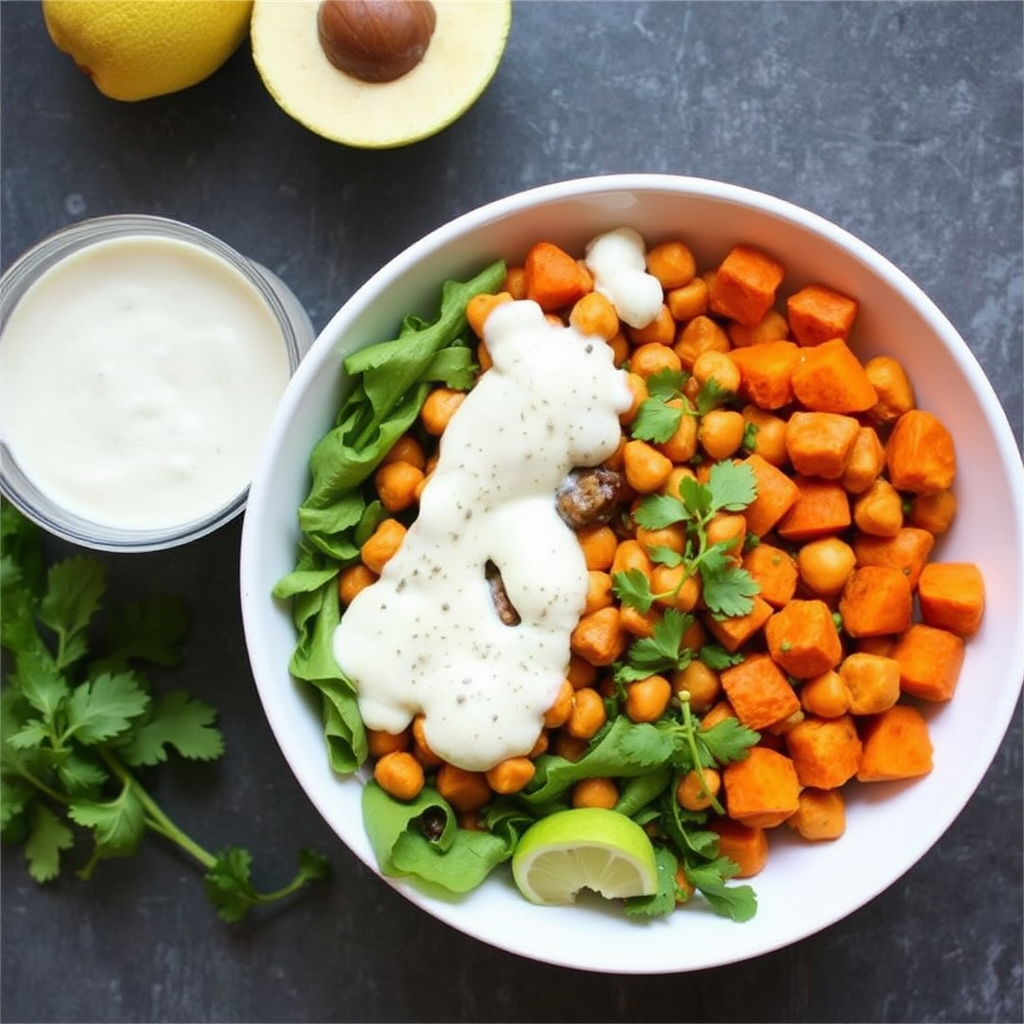 Spiced Chickpea and Sweet Potato Bowls with Creamy Lemon Dressing