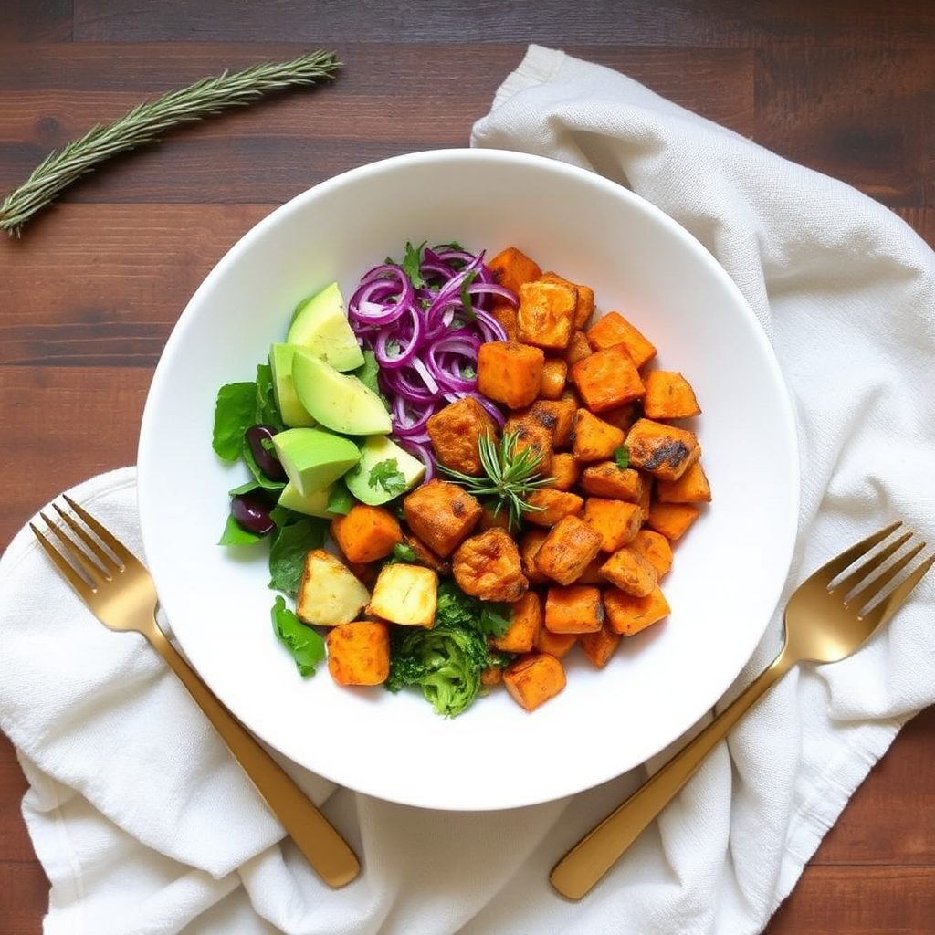 Spiced Chickpea & Sweet Potato Bowls with Crispy Rosemary Tofu