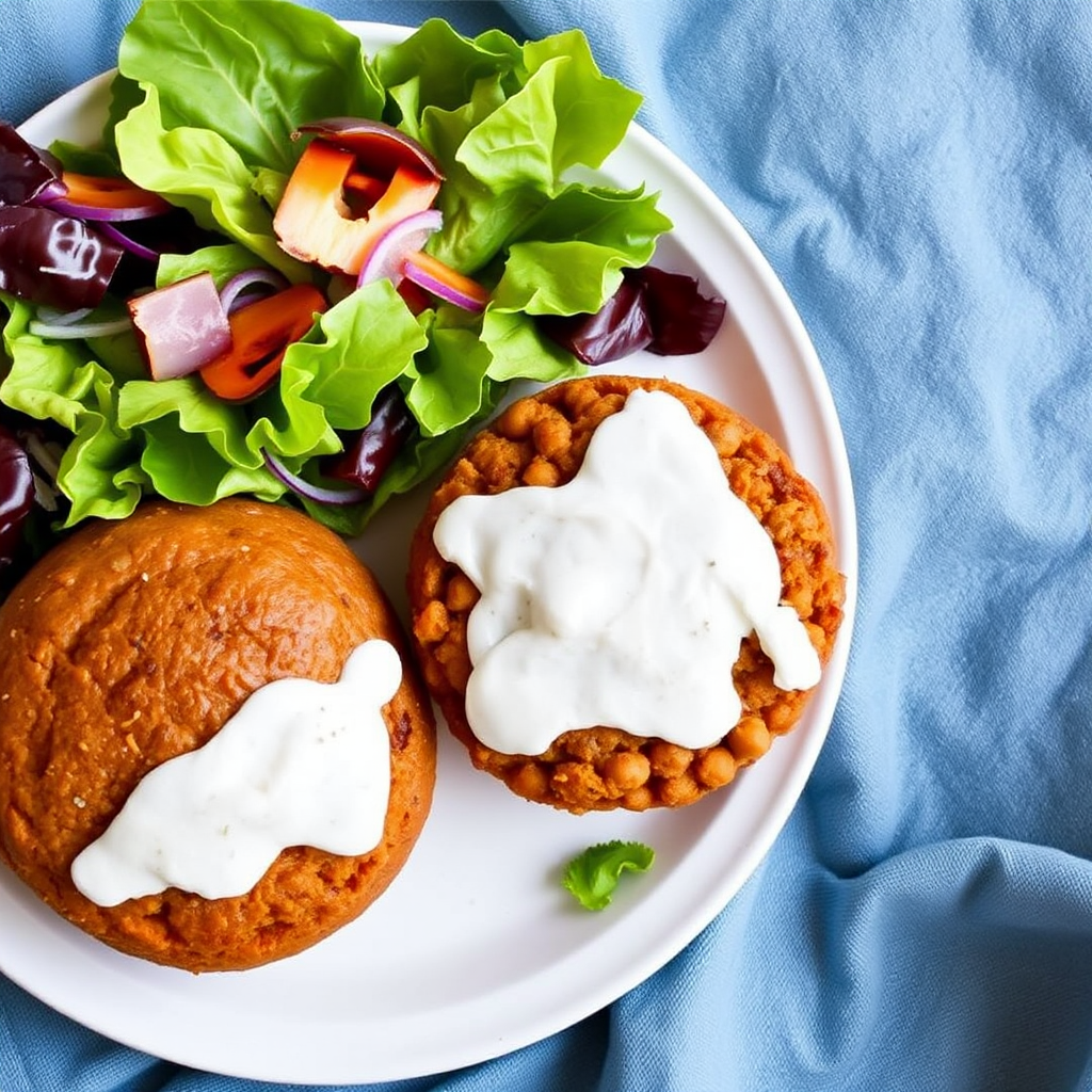 Spiced Chickpea and Sweet Potato Burgers with Coconut Lime Crema