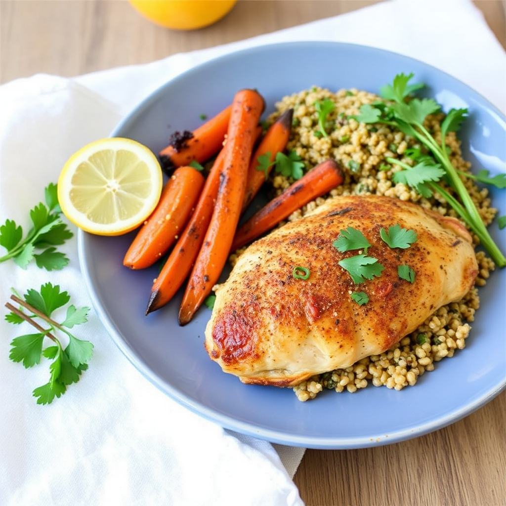 Spiced Citrus Chicken with Roasted Carrots and Parsley Quinoa