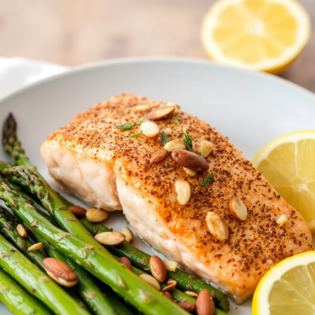 Spiced Citrus Salmon with Roasted Asparagus and Toasted Almonds