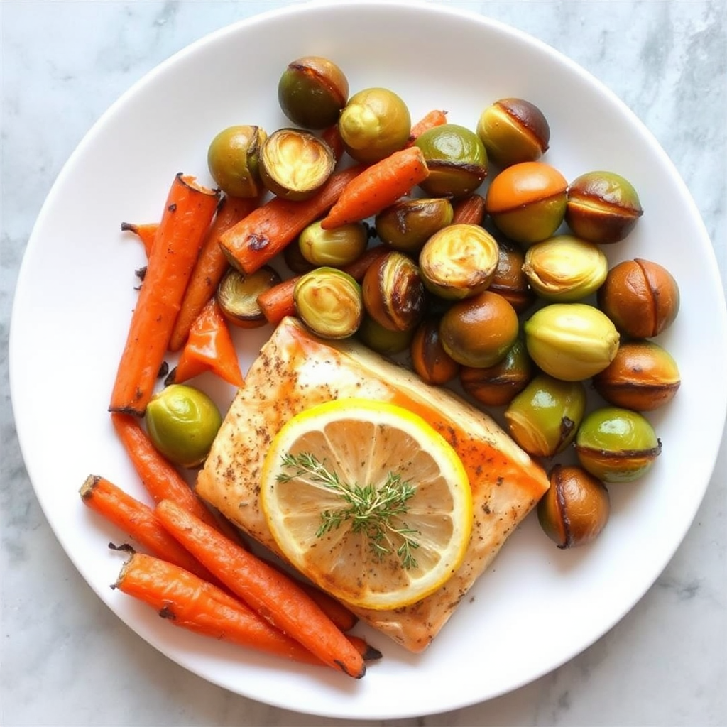 Spiced Citrus Salmon with Roasted Brussels Sprouts and Honey-Glazed Carrots