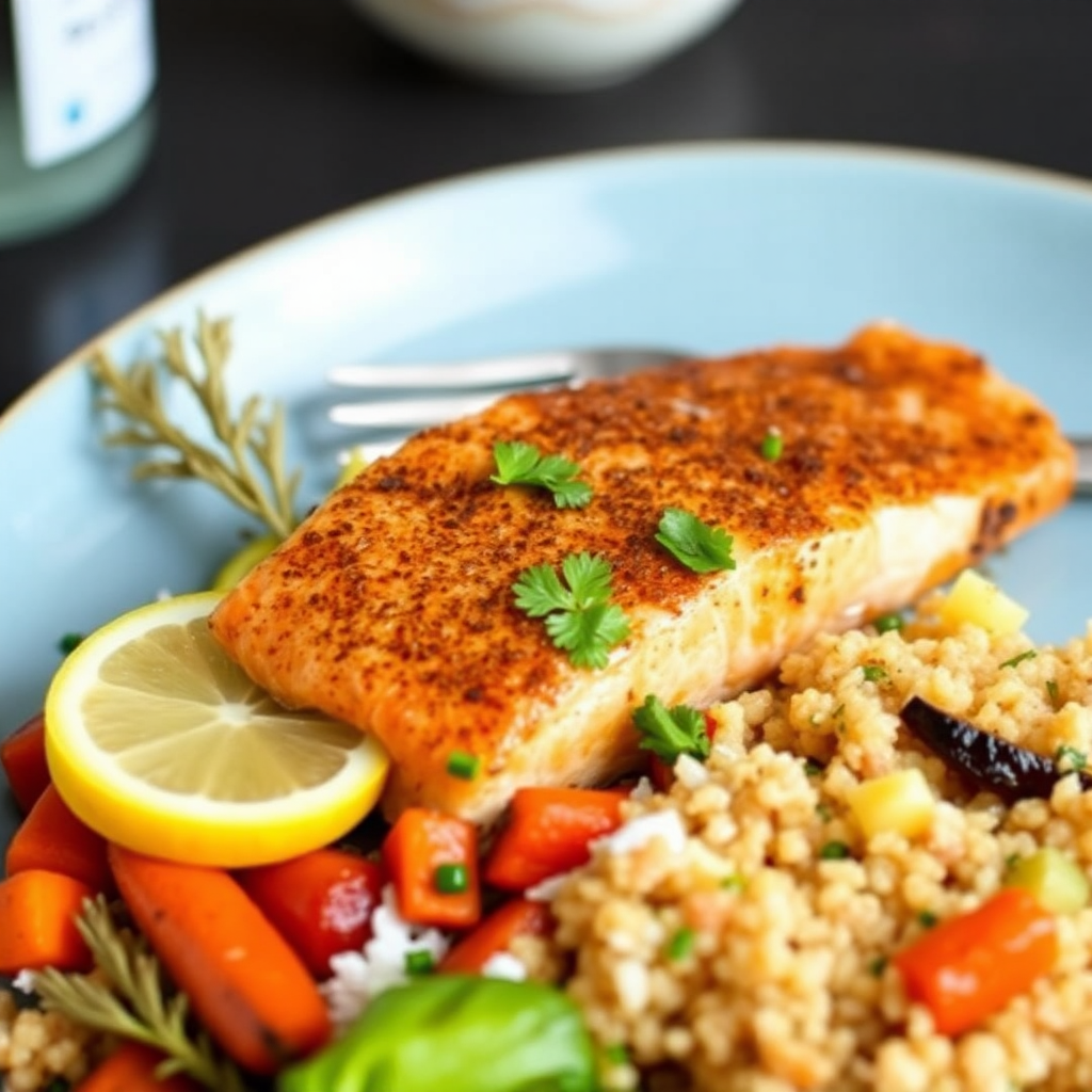 Spiced Citrus Salmon with Roasted Carrots and Coconut Quinoa