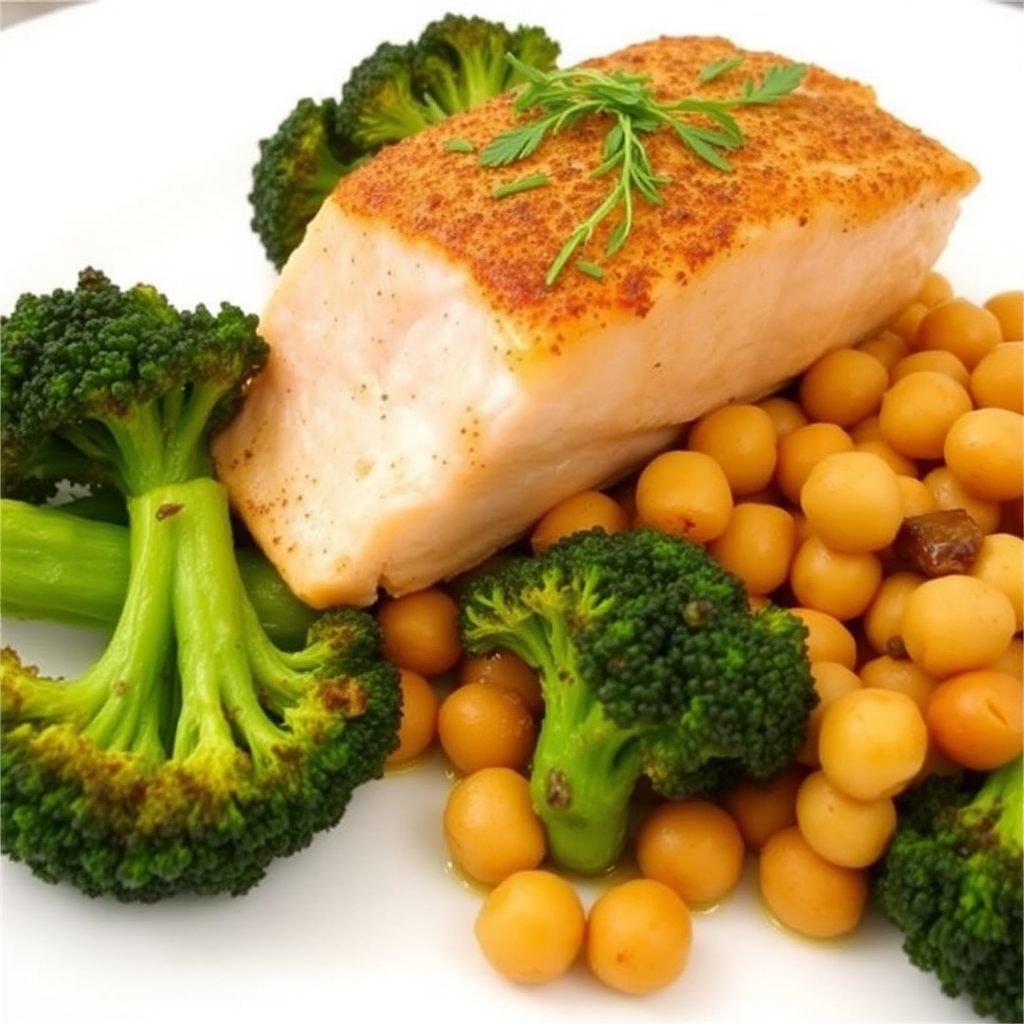 Spiced Citrus Salmon with Roasted Chickpeas and Broccoli