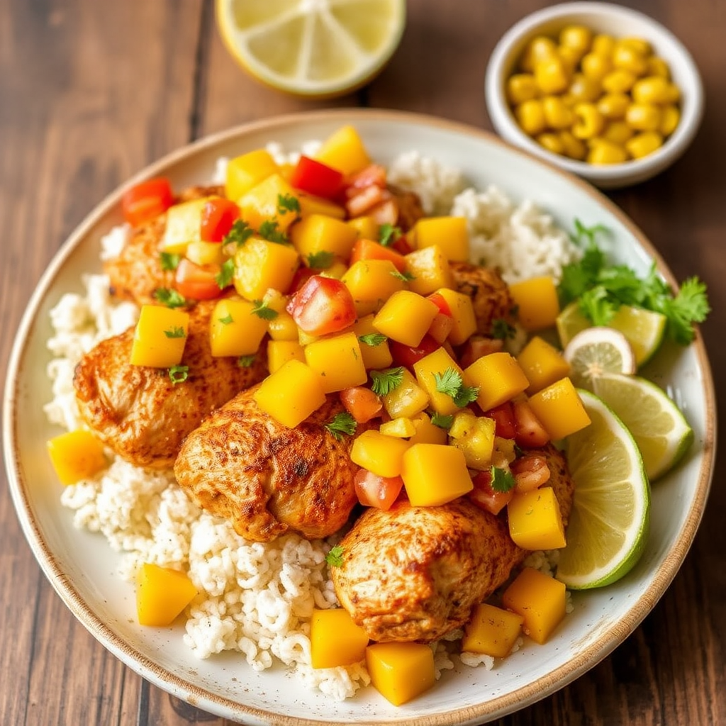 Spiced Coconut Chicken with Mango Salsa