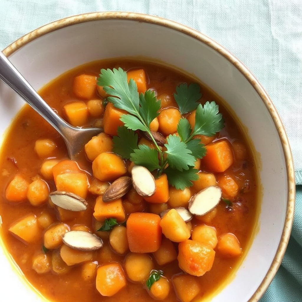 Spiced Coconut Chickpea & Carrot Stew with Toasted Almonds