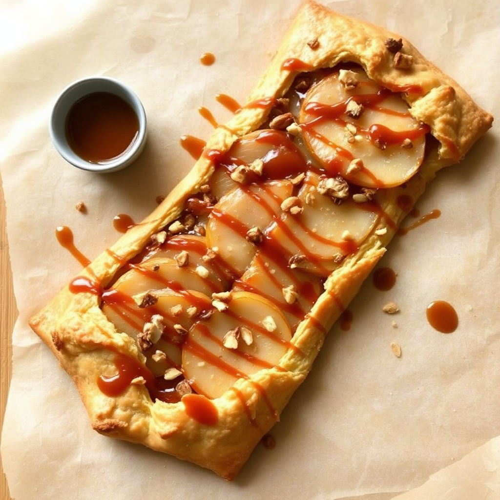 Spiced Pear and Almond Galette with Salted Caramel Drizzle