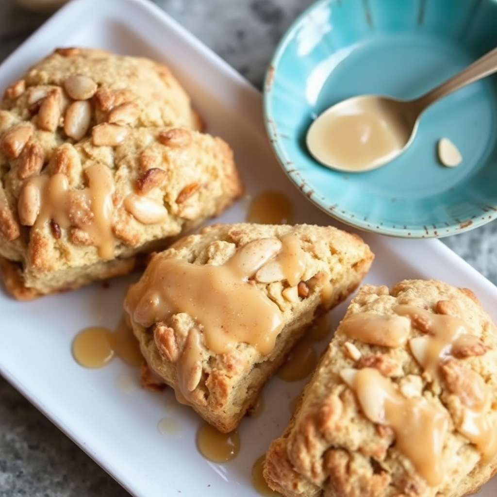 Spiced Pear and Almond Scones with Cardamom Honey Glaze