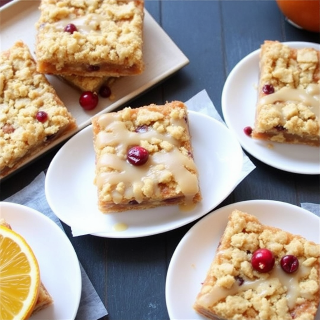 Spiced Pear and Cranberry Crumble Bars with Orange Glaze