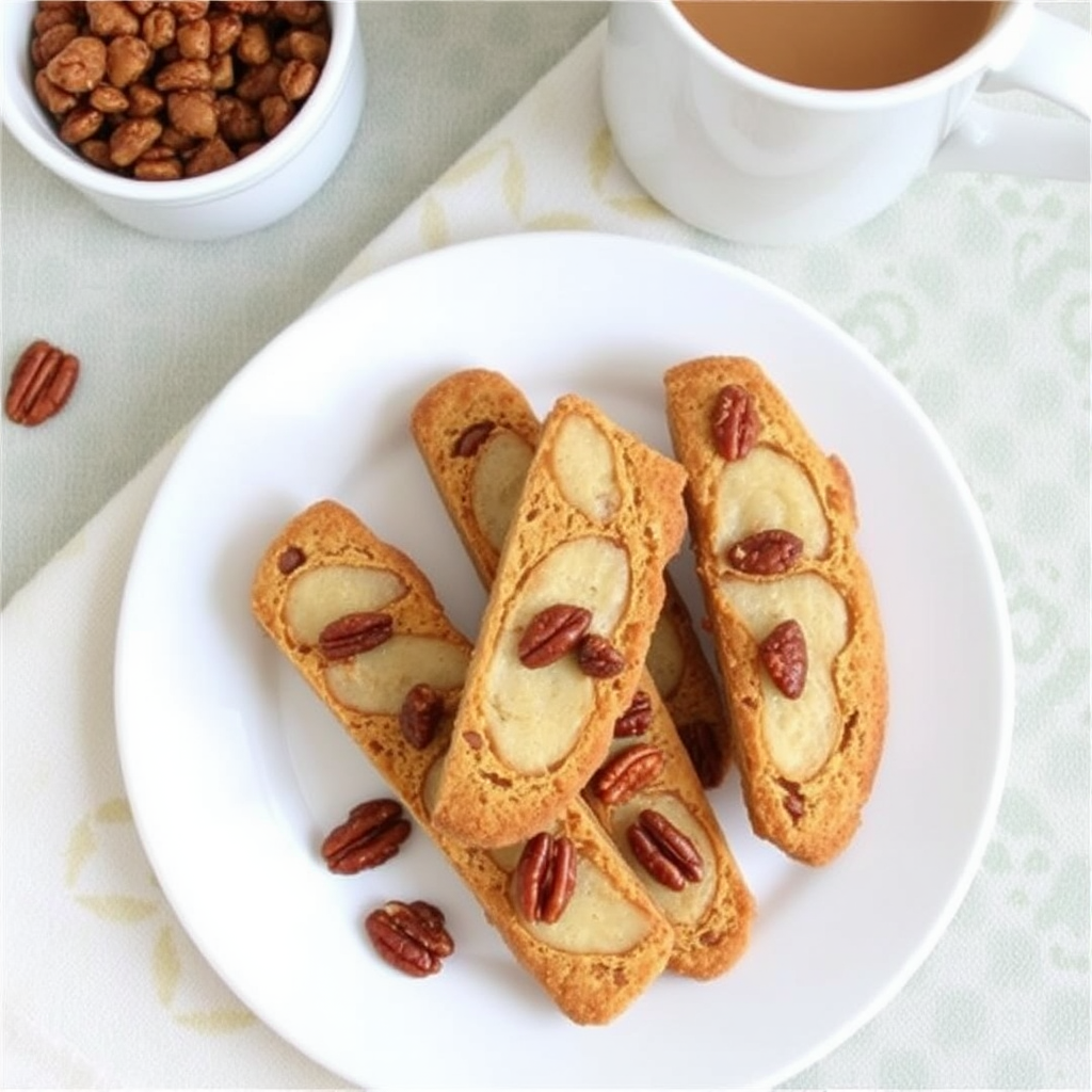 Spiced Pear and Ginger Biscotti with Candied Pecans