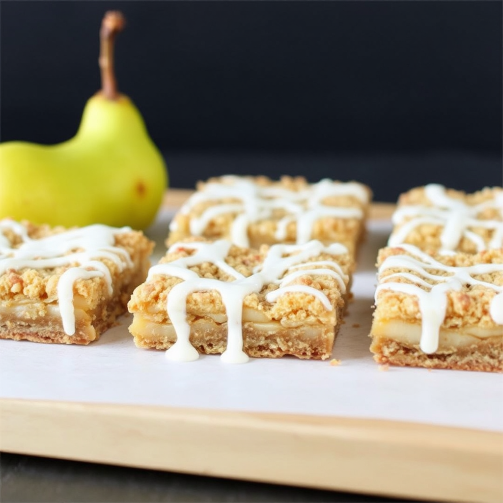 Spiced Pear and Ginger Crumble Bars with Honeyed Yogurt Drizzle