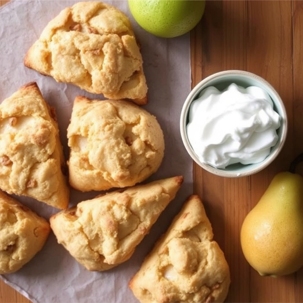 Spiced Pear and Ginger Scones with Cardamom Whipped Cream