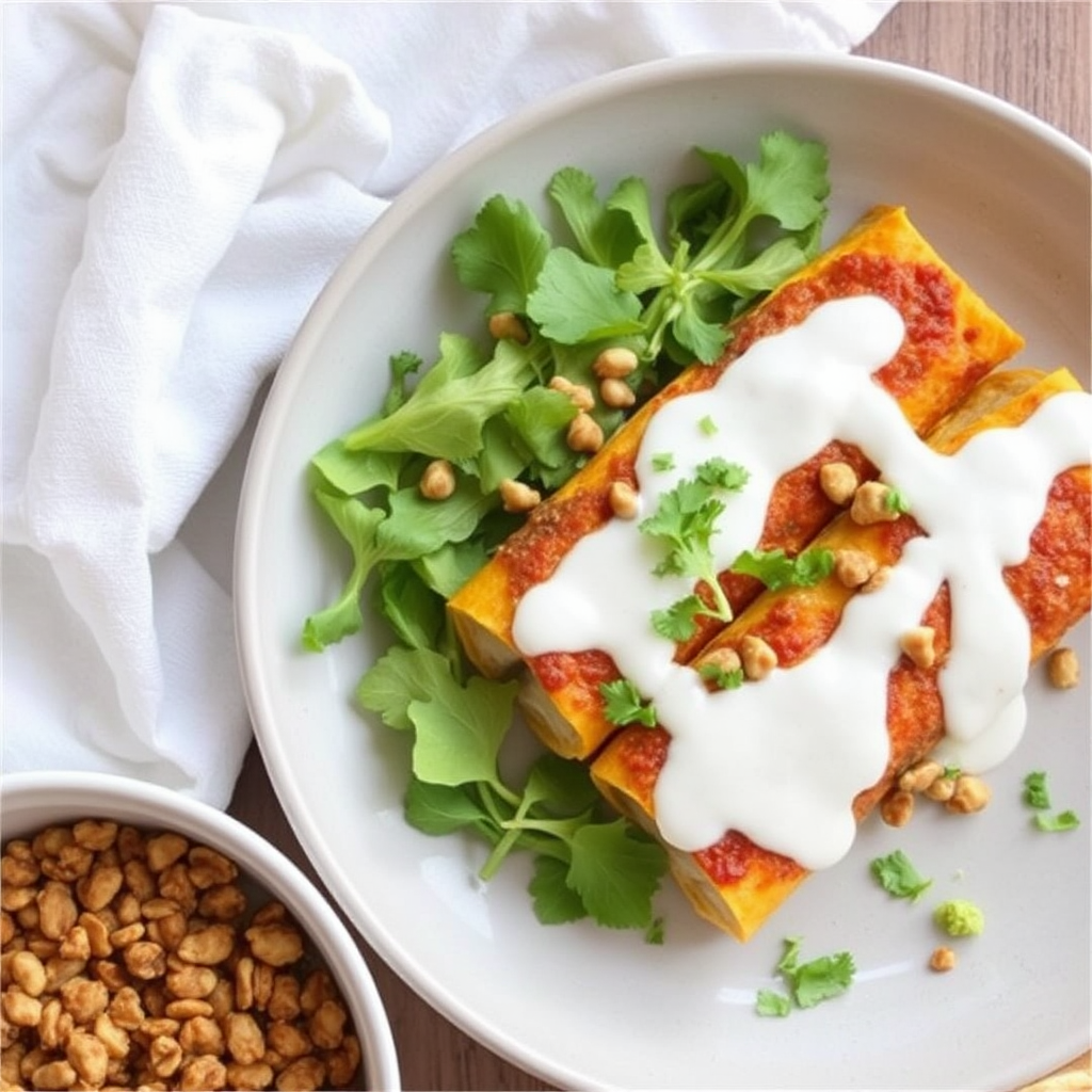 Spiced Pumpkin & Walnut Enchiladas with Coconut Cream Sauce