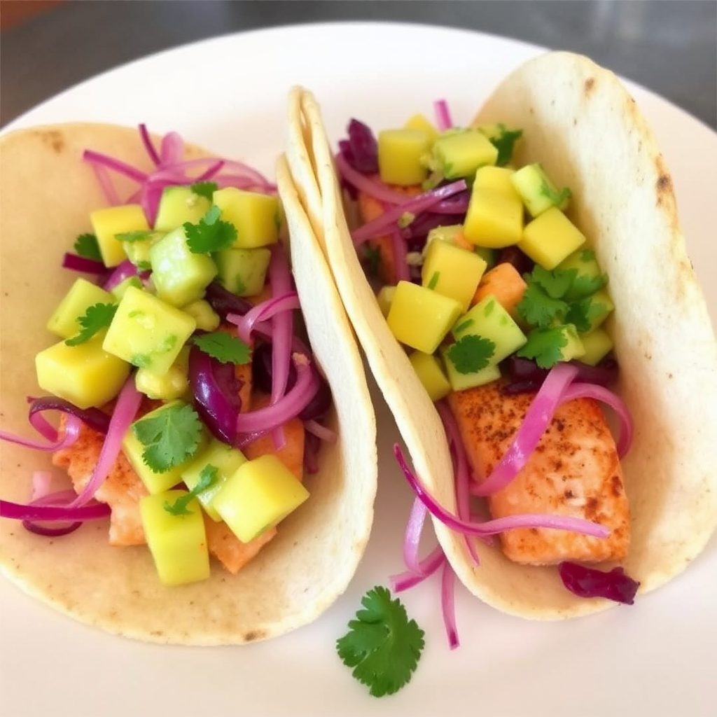 Spiced Salmon Tacos with Avocado-Mango Salsa