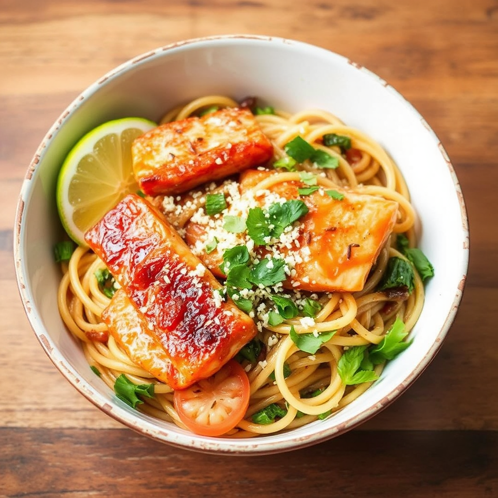 Spiced Salmon & Coconut Noodle Stir-Fry