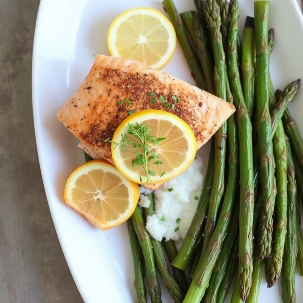 Spiced Salmon with Citrus-Roasted Asparagus