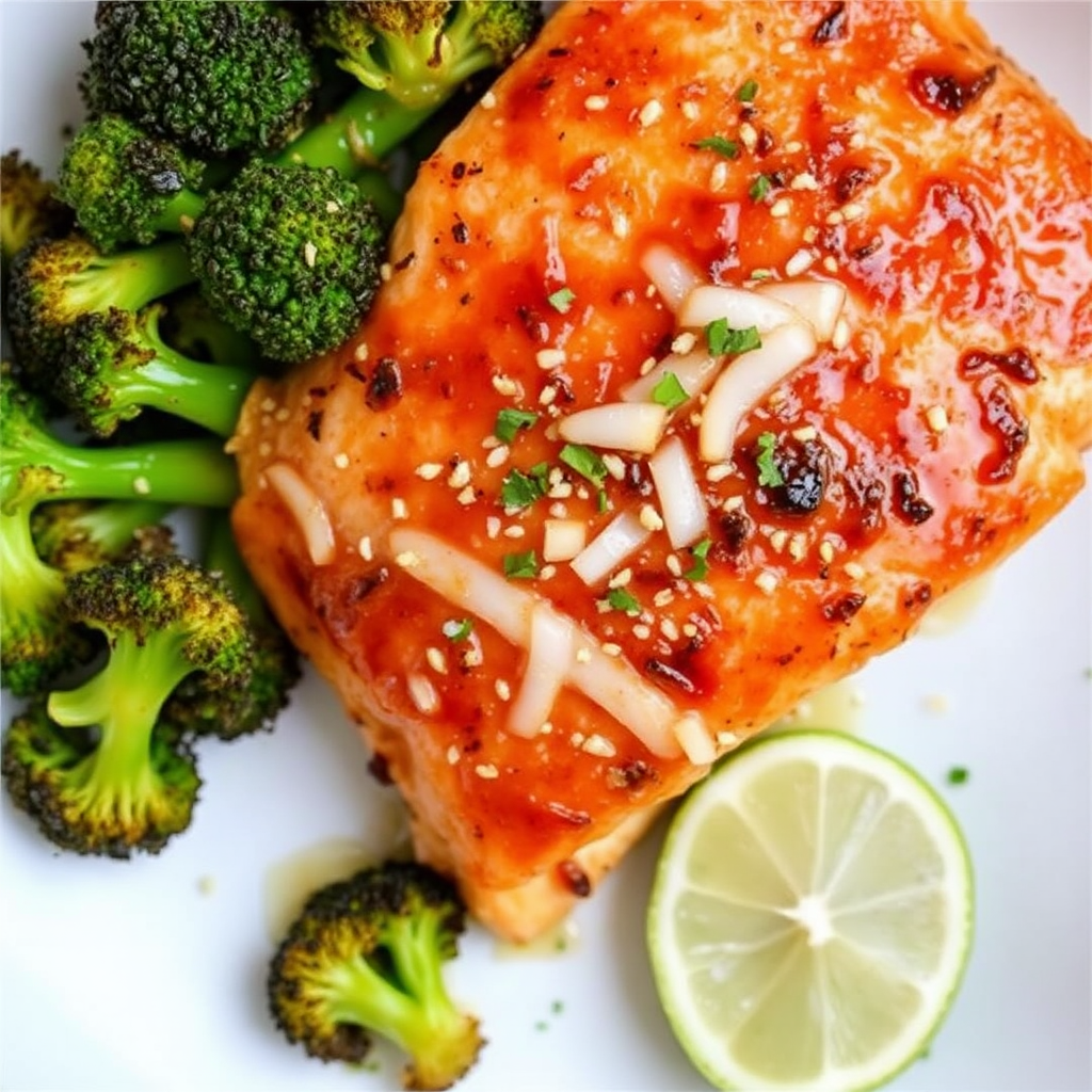 Spiced Salmon with Coconut-Lime Glaze and Roasted Broccoli