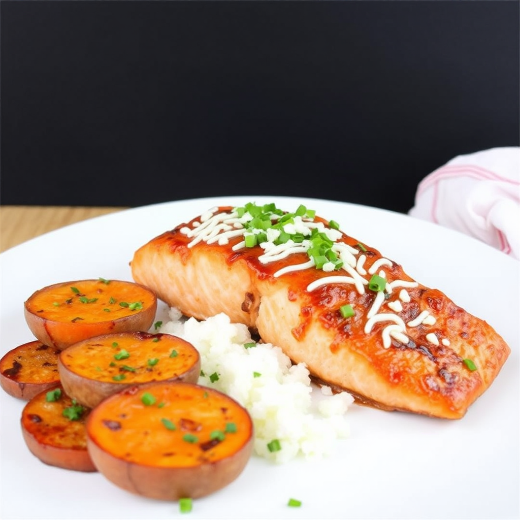 Spiced Salmon with Coconut-Lime Glaze and Roasted Sweet Potato Rounds