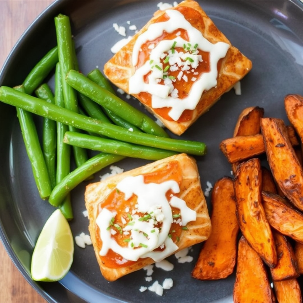 Spiced Salmon with Coconut-Lime Glaze and Roasted Sweet Potatoes