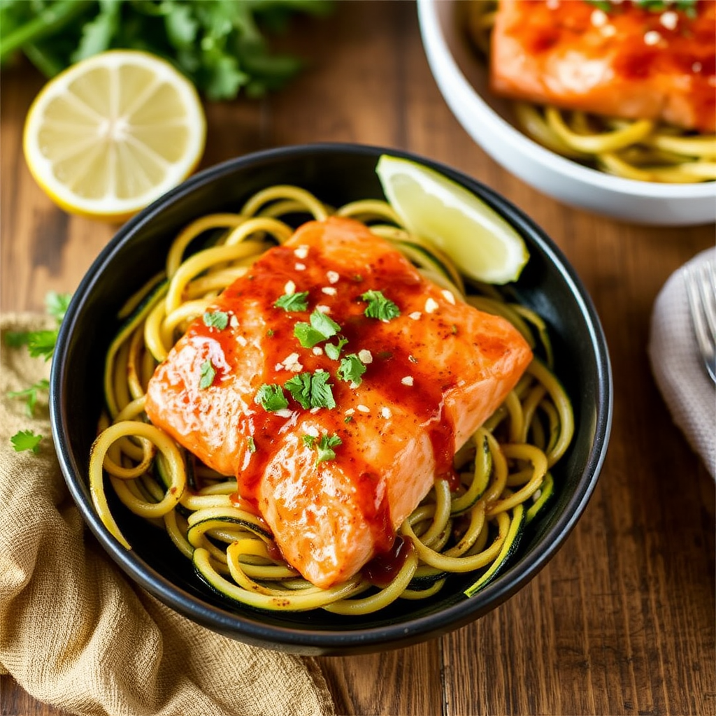 Spiced Salmon with Coconut-Lime Glaze and Roasted Zucchini Noodles