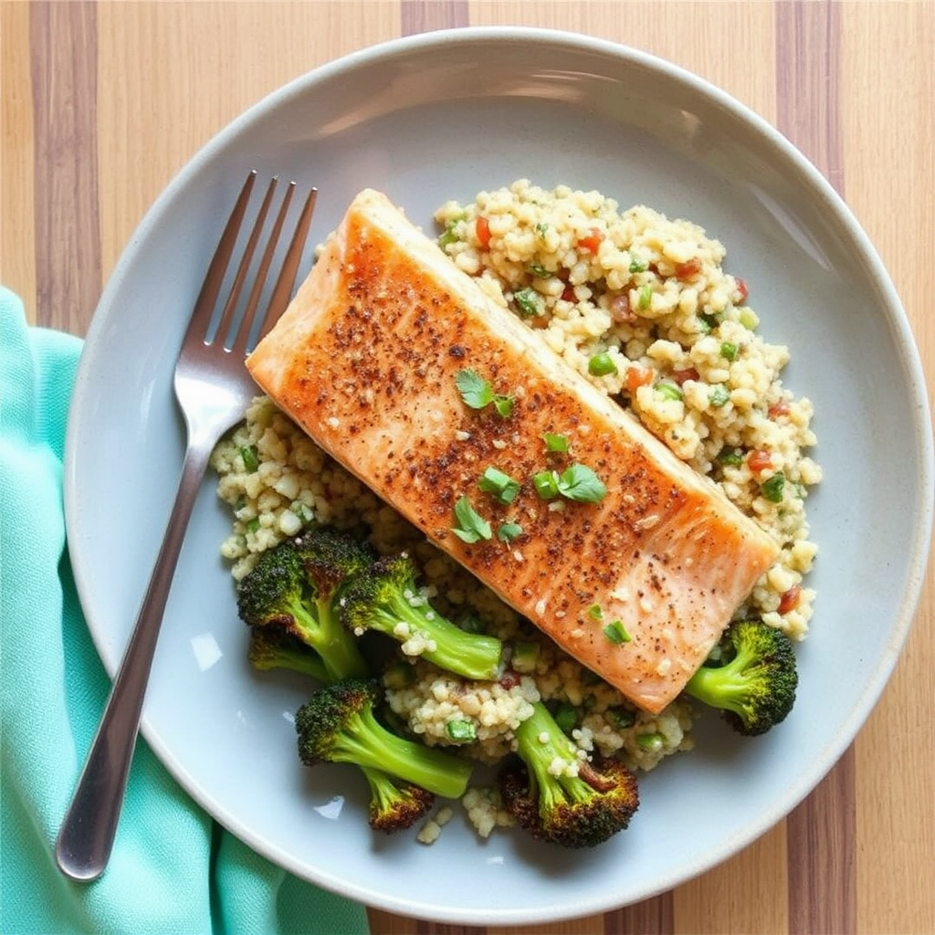 Spiced Salmon with Coconut-Lime Quinoa and Roasted Broccoli