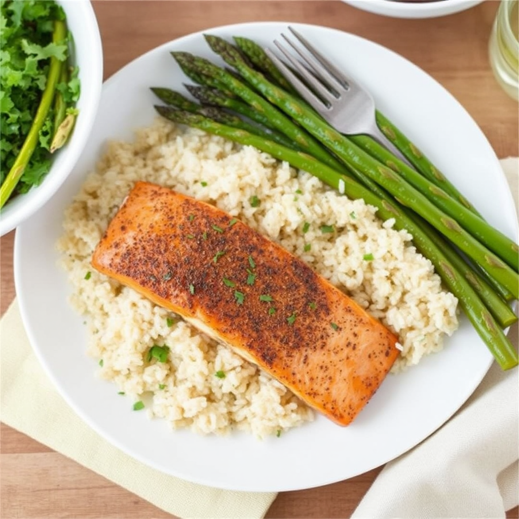 Spiced Salmon with Coconut-Lime Rice and Roasted Asparagus