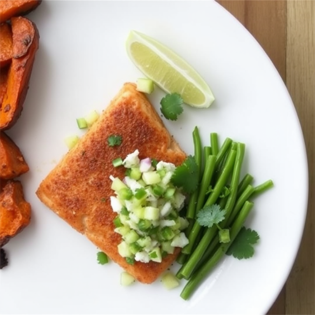 Spiced Salmon with Coconut-Lime Salsa and Roasted Sweet Potatoes