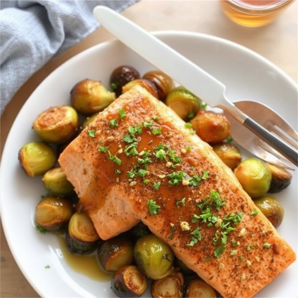 Spiced Salmon with Roasted Brussels Sprouts and Honey-Ginger Glaze