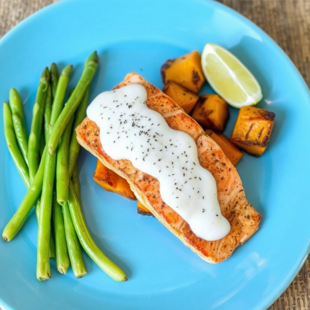 Spiced Salmon with Roasted Butternut Squash & Coconut Lime Sauce