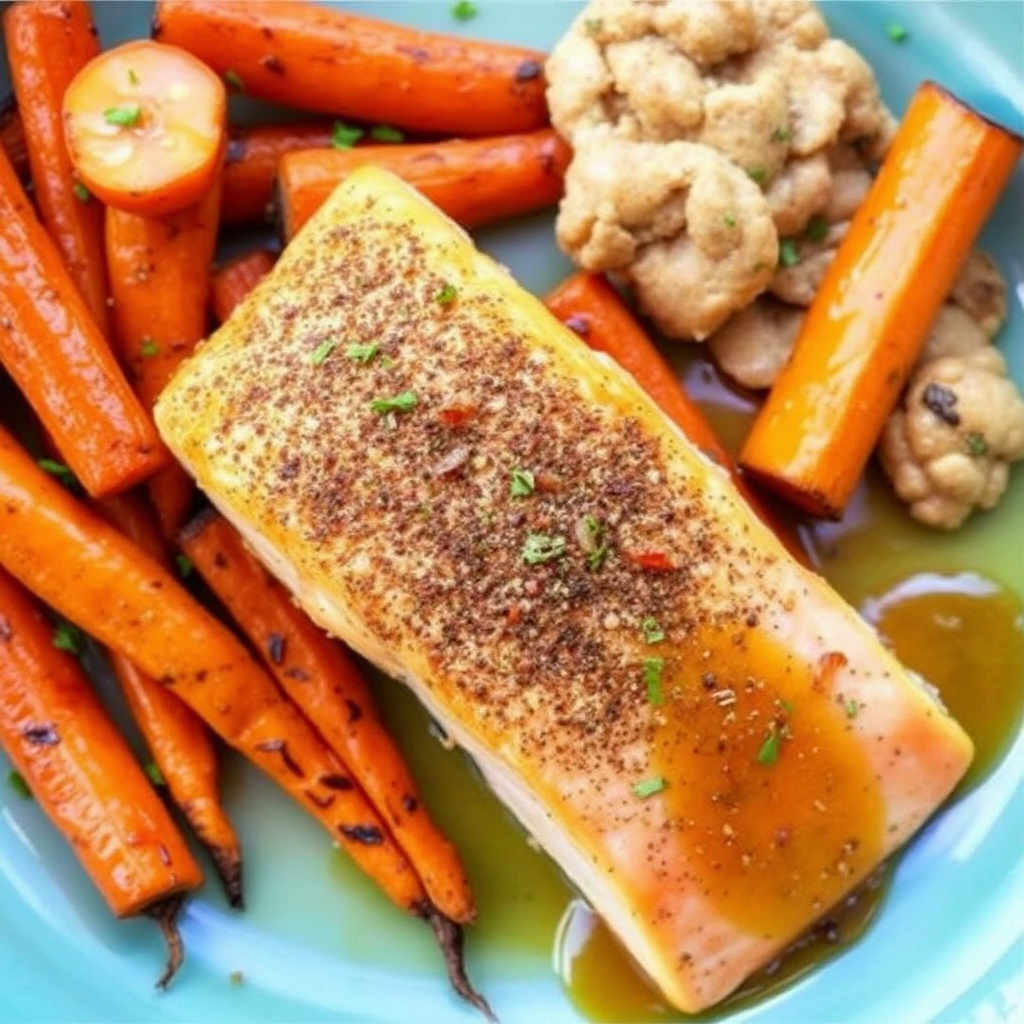 Spiced Salmon with Roasted Carrots and Apricot-Ginger Glaze