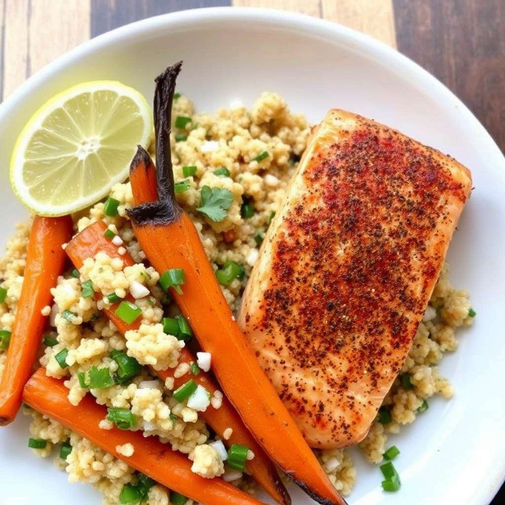 Spiced Salmon with Roasted Carrots and Coconut Lime Quinoa