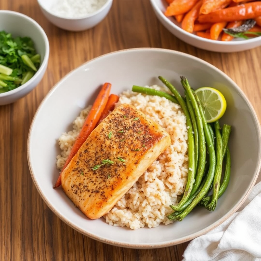 Spiced Salmon with Roasted Carrots & Coconut-Lime Rice