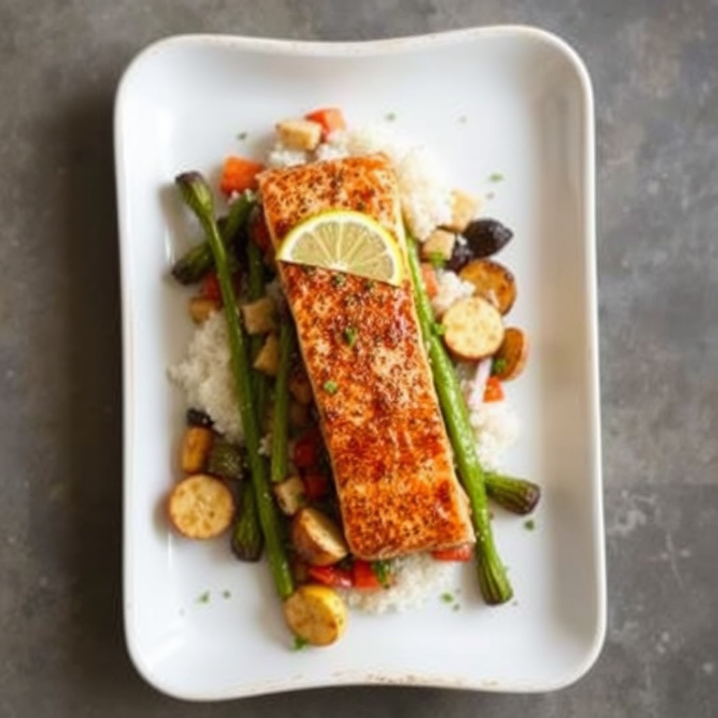 Spiced Salmon with Roasted Coconut-Lime Vegetables