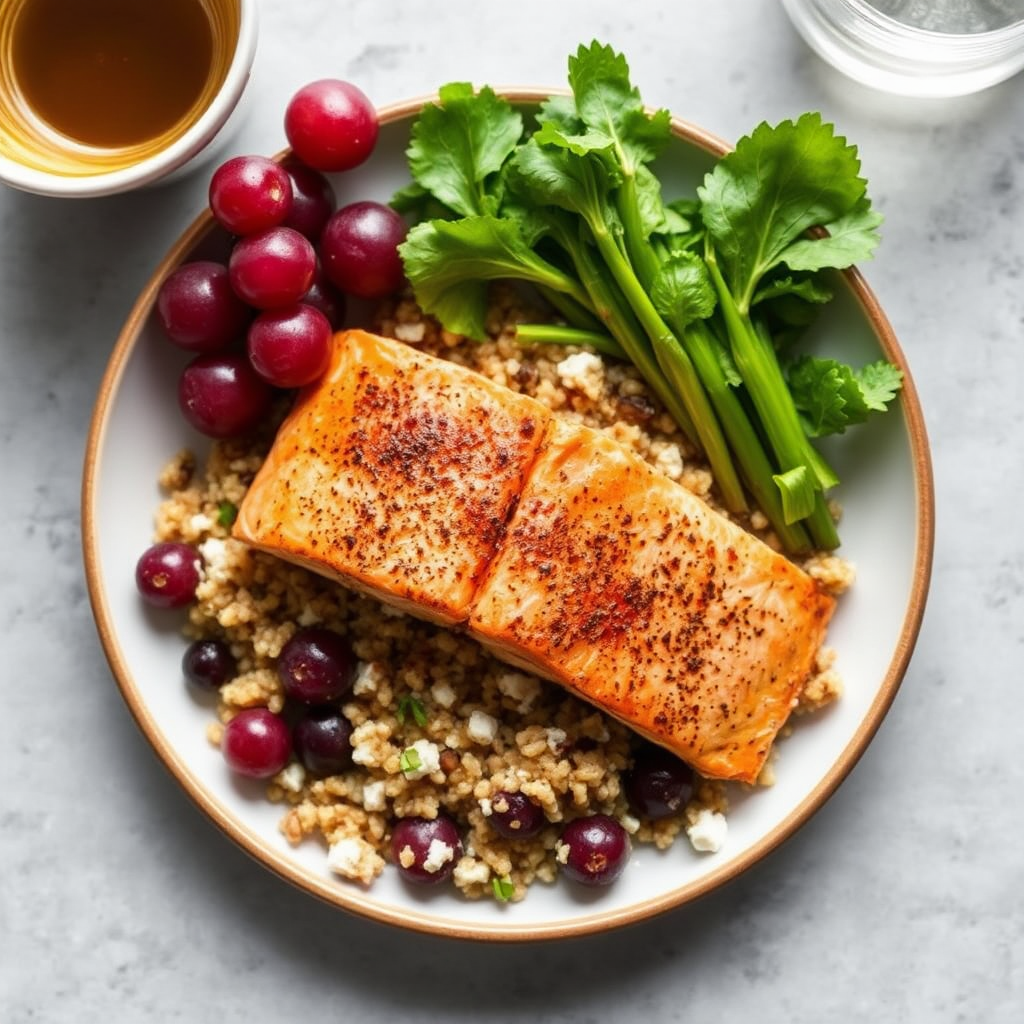 Spiced Salmon with Roasted Grapes and Coconut Quinoa