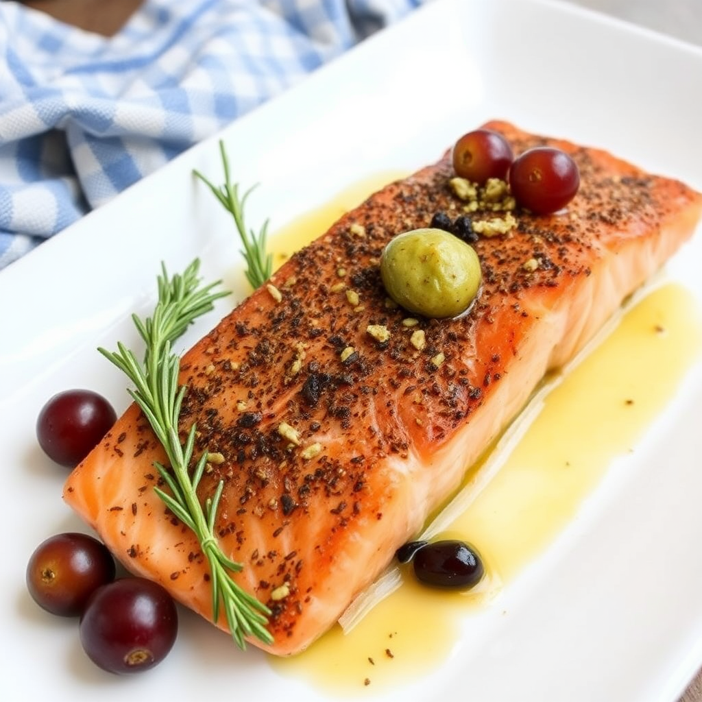 Spiced Salmon with Roasted Grapes & Rosemary Butter