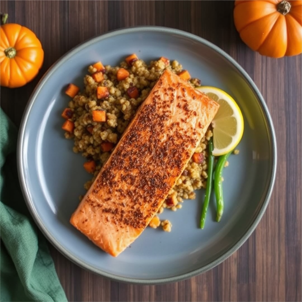 Spiced Salmon with Roasted Pumpkin & Quinoa