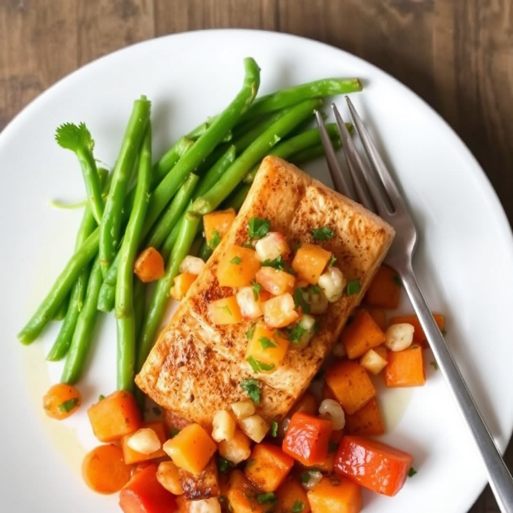 Spiced Salmon with Roasted Sweet Potato & Citrus Salsa