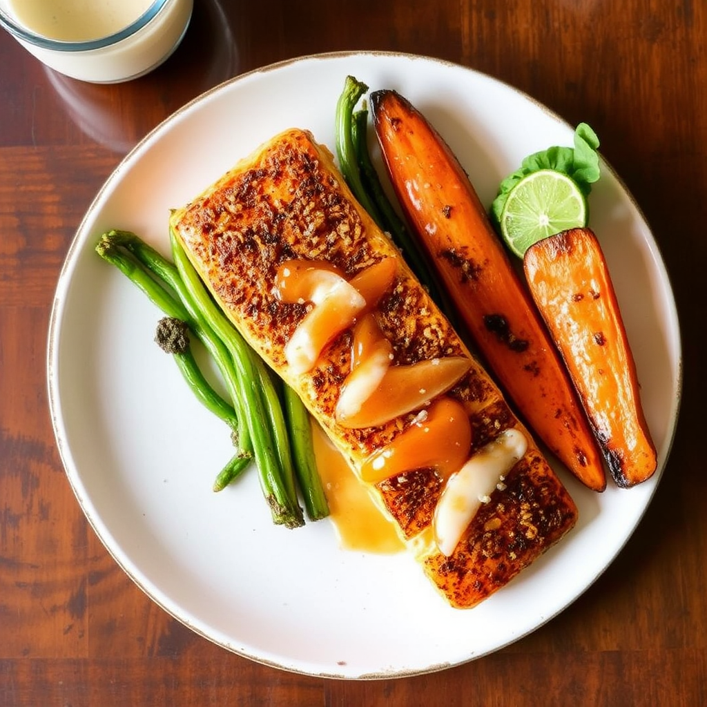 Spiced Salmon with Roasted Sweet Potato and Coconut-Lime Glaze