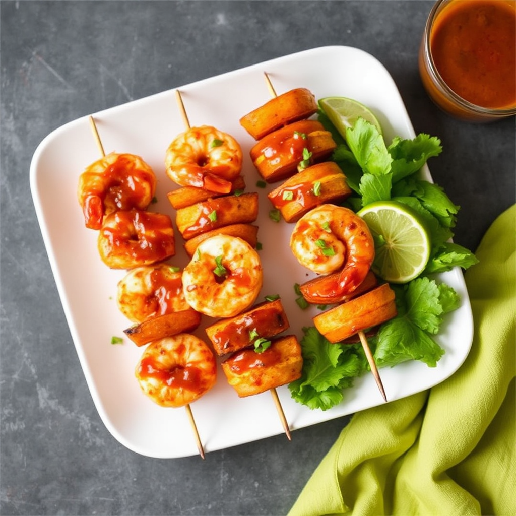 Spiced Shrimp & Sweet Potato Skewers with Coconut Lime Glaze