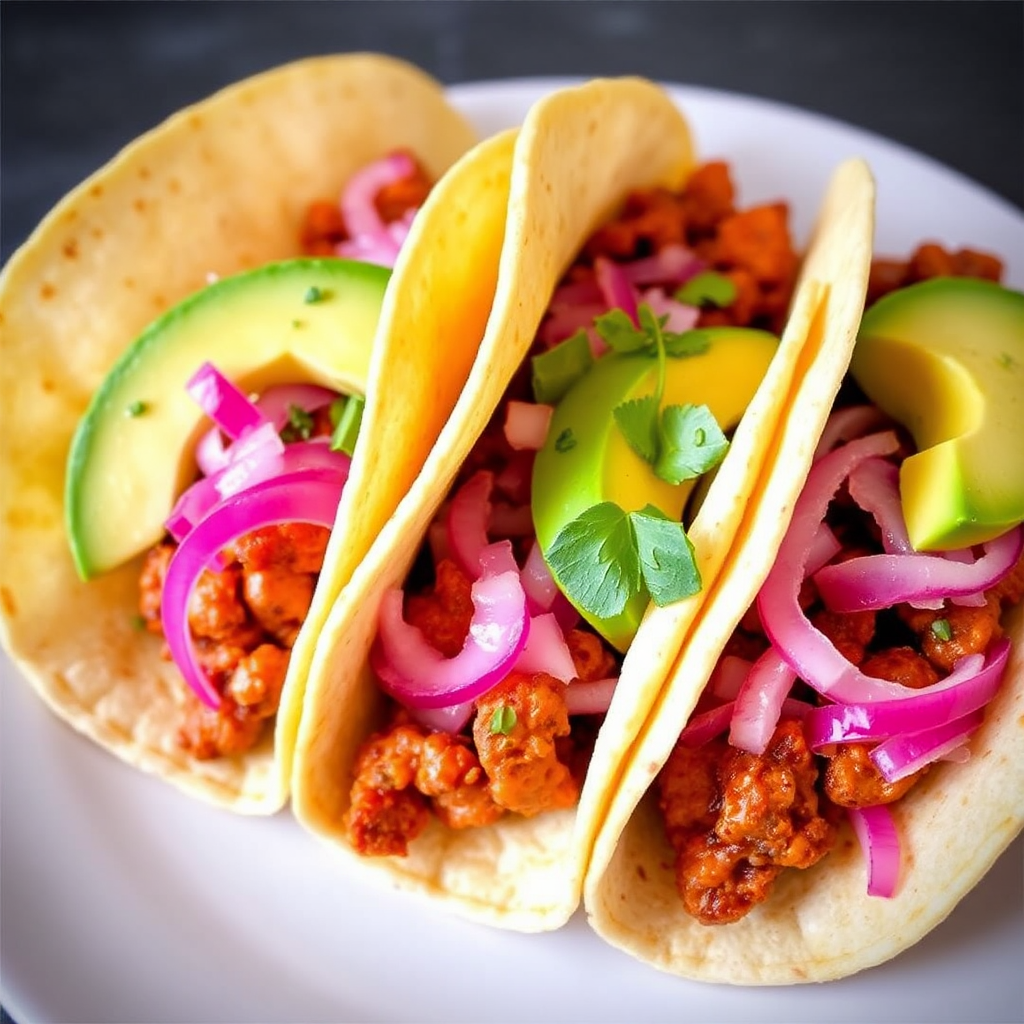 Spicy Chorizo Tacos with Pickled Onions and Avocado