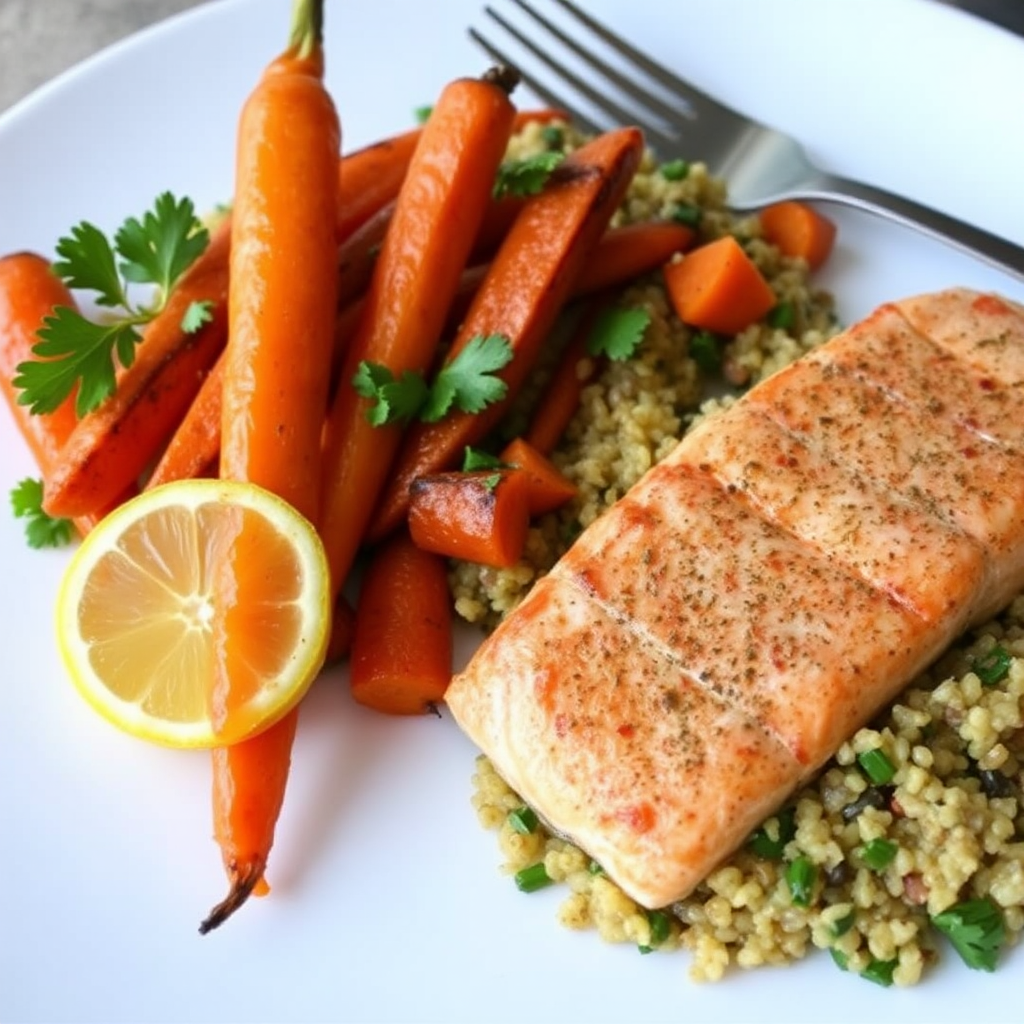 Spicy Citrus Salmon with Roasted Carrots and Parsley Quinoa