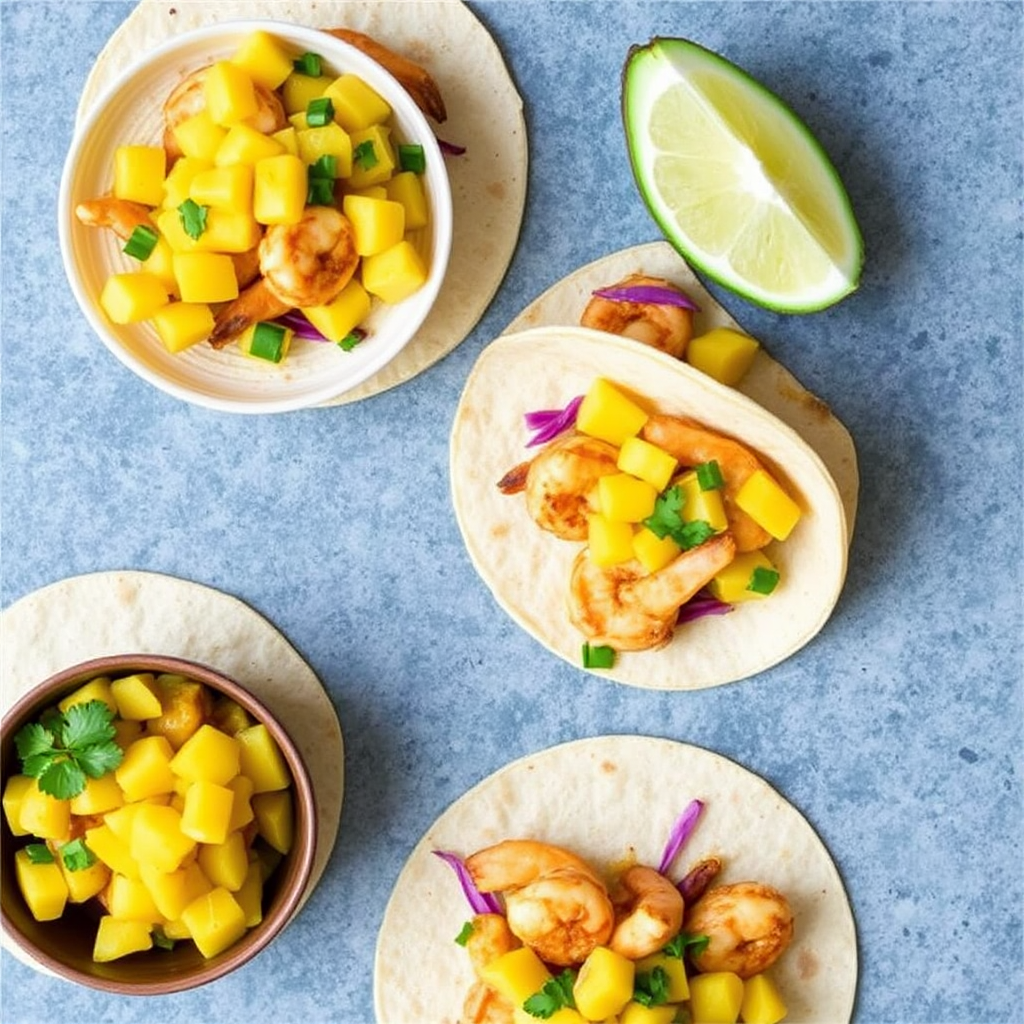 Spicy Coconut Curry Shrimp Tacos with Mango Salsa