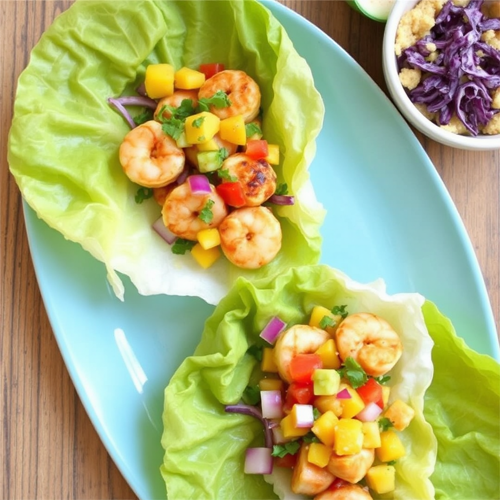 Spicy Coconut Shrimp Lettuce Wraps with Mango Salsa